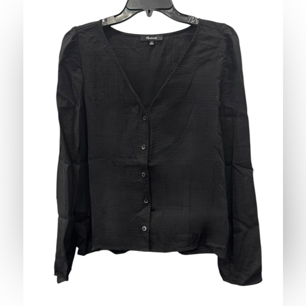 Women’s Madewell Black Button Down V-Neck Long Sleeve Blouse: Size Medium